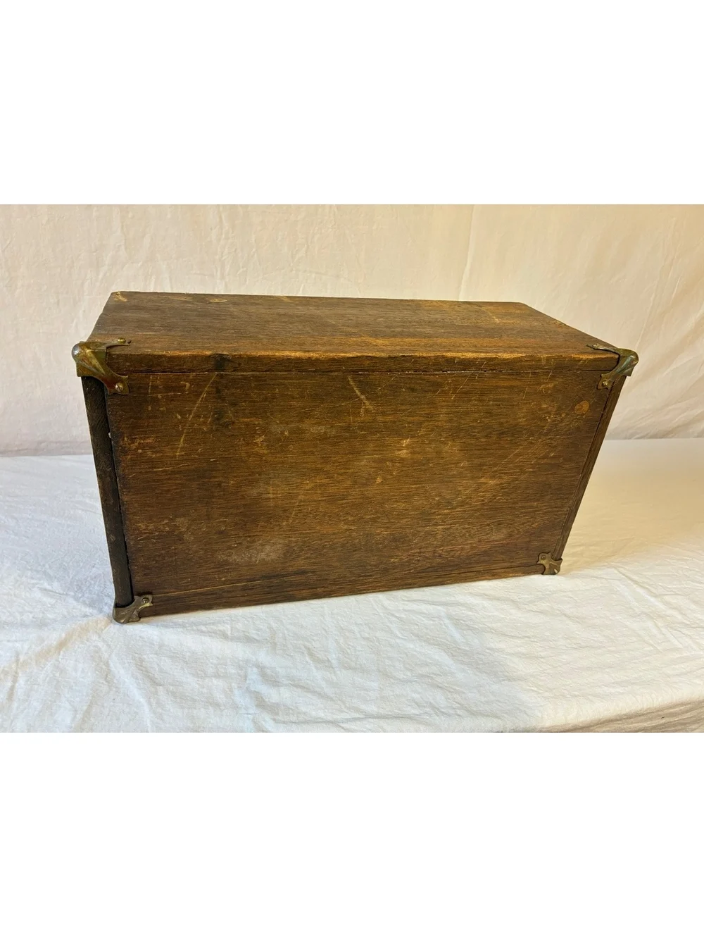 Vintage Wooden Storage Box with Brass Hardware and Corner Protectors